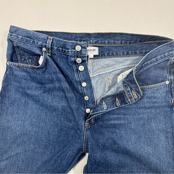 AGOLDE Cut-Out Baggy Straight-Leg Jeans Women’s Size 33 Blue Denim High Waist - Picture 12 of 15